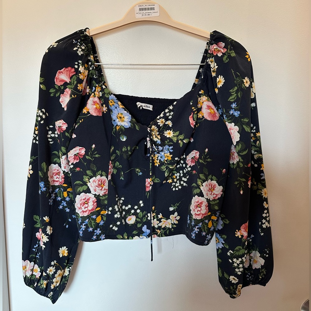 Abercrombie Floral Puff Sleeve Lace Up Sweetheart Blouse